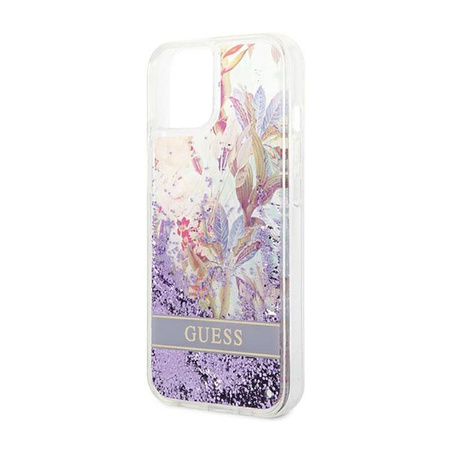 Guess Liquid Glitter Flower - pouzdro pro iPhone 14 Plus (fialové)