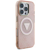 Guess IML Metal Glitter 4G Circle Triangle MagSafe - Coque pour iPhone 16 Pro (rose)