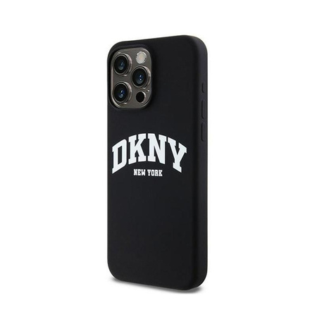 DKNY Liquid Silicone White Printed Logo MagSafe - Coque pour iPhone 15 Pro Max (noir)