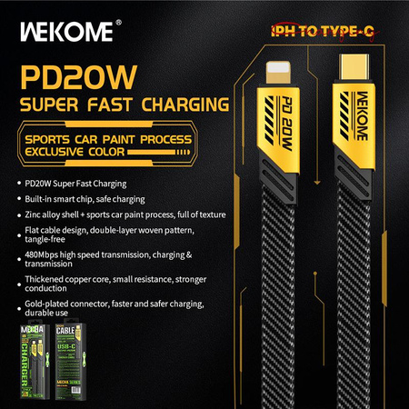 WEKOME WDC-191 Mecha Series - USB-C to Lightning PD 20W Connection Cable 1 m (Yellow)