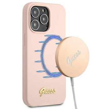Guess Szilikon írás MagSafe - iPhone 13 Pro Max tok (rózsaszín)