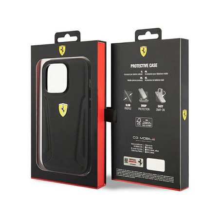 Kožené pouzdro s razítkem Ferrari - iPhone 14 Pro (černé)