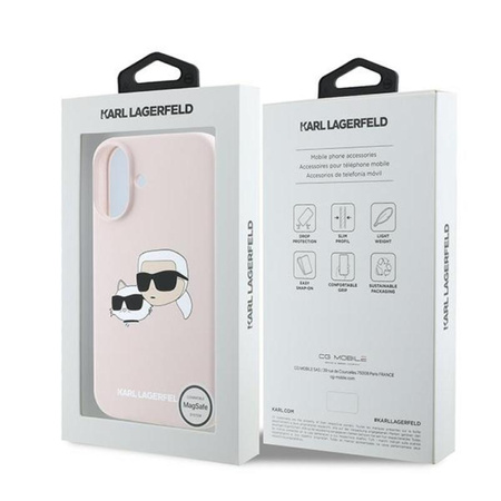 Karl Lagerfeld Silicone Double Heads Print MagSafe – Pouzdro iPhone 16 Plus (růžové)