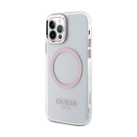 Guess Metal Outline MagSafe - iPhone 12 / iPhone 12 Pro tok (átlátszó / rózsaszín)
