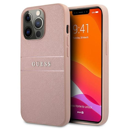 Guess Saffiano Metal Logo Stripes - iPhone 13 Pro Max Case (pink)