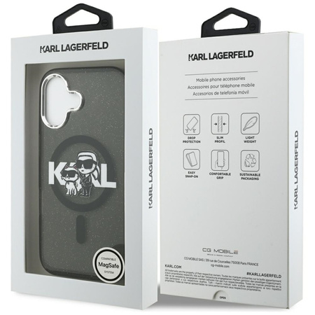 Karl Lagerfeld IML Glitter Karl & Choupette Sketch Logo MagSafe - Case iPhone 17 (Black)