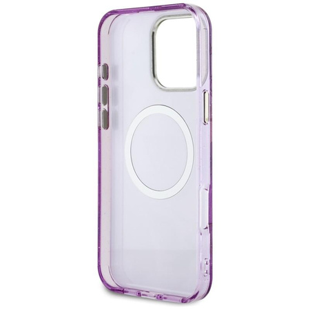 Guess Glitter Flowers Triangle Buttons MagSafe - étui pour iPhone 16 Pro (violet)
