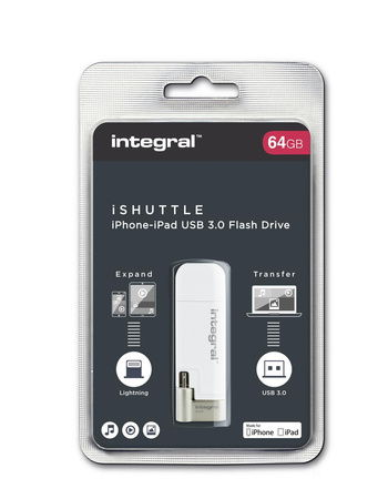 Integral iShuttle - Clé USB de 64 Go avec connecteur USB et Lightning MFi