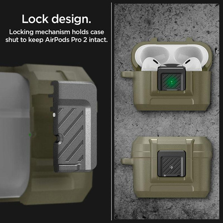 Spigen Lock Fit - Étui blindé pour Apple AirPods Pro 1 / 2 (Vintage Khaki)