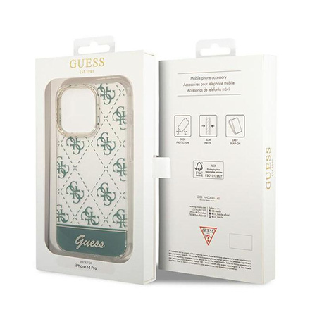 Guess 4G Stripe Script Logo Galvanizovaný vzor - pouzdro pro iPhone 14 Pro (khaki)