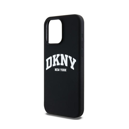 DKNY Liquid Silicone White Printed Logo MagSafe - pouzdro pro iPhone 15 Pro Max (černé)