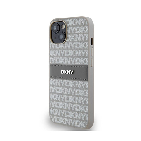 DKNY Leather Mono Stripe & Metal Logo - Etui iPhone 14 / 15 / 13 (beżowy)