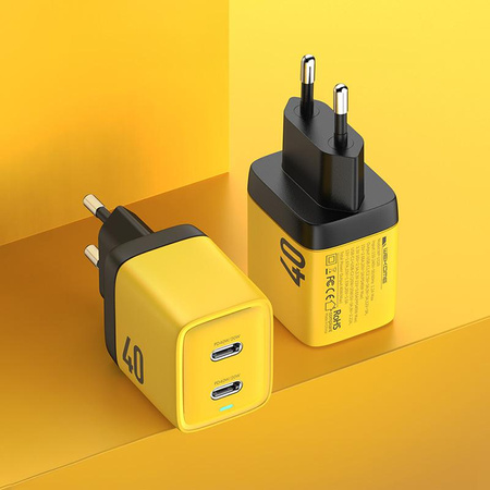WEKOME WP-U128 - 2x USB-C szupergyors töltő GaN 40W hálózati töltő (sárga)