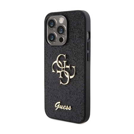 Guess Glitter Script Big 4G - pouzdro pro iPhone 15 Pro Max (černé)