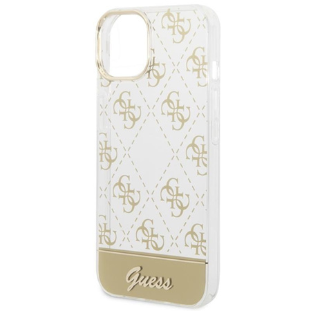 Guess 4G Stripe Script Logo Electroplated Pattern - pouzdro pro iPhone 14 Plus (zlaté)