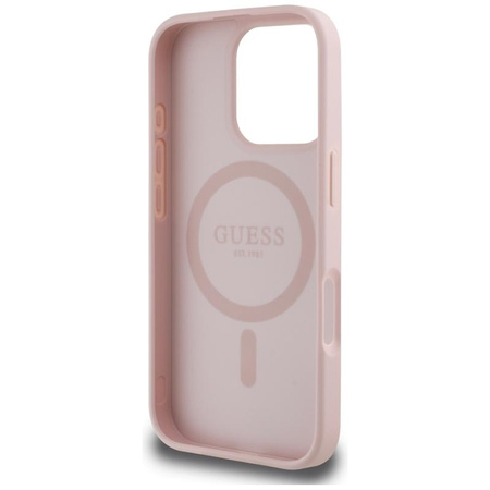 Guess Grained Hot Stamp Peony Triangle Logo MagSafe - Etui do iPhone 16 Pro (różowy)