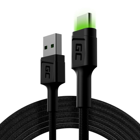 Green Cell Ray - USB kabel - USB-C 200 cm se zeleným LED podsvícením, rychlé nabíjení Ultra Charge, QC 3.0