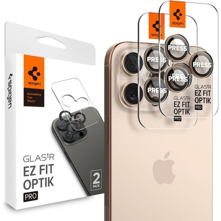 Spigen Optik Pro GLAS.TR EZ Fit Camera Protector 2-Pack - Objektívvédő üveg iPhone 16 Pro / 16 Pro Max készülékhez (2 db) (Desert Titanium)