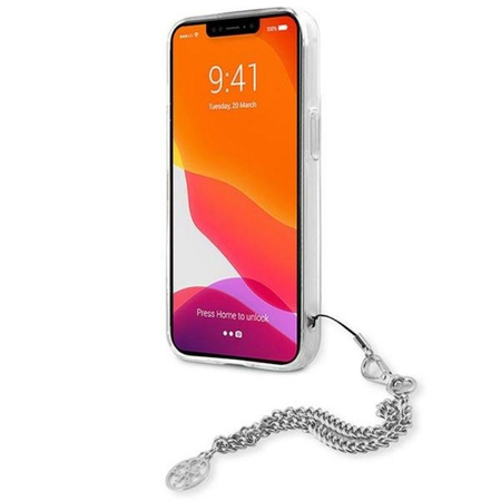 Guess Peony Chain Handle - pouzdro pro iPhone 13 Pro Max (stříbrné)
