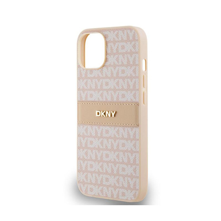 DKNY étui en cuir monochrome avec logo en métal pour iPhone 14 / 15 / 13 (rose)