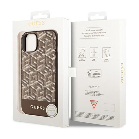 Guess GCube Stripes MagSafe - iPhone 14 Tasche (Braun)