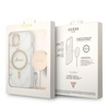 Guess Bundle Pack MagSafe IML Marble - MagSafe iPhone 14 Plus Tasche + Ladegerät Set (weiß/gold)