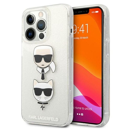 Karl Lagerfeld Glitter Karl & Choupette Head - Coque iPhone 13 Pro (argent)