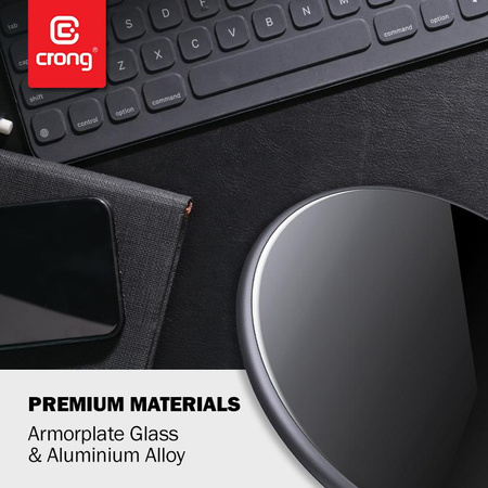 Crong PowerSpot Fast Wireless Charger – Aluminum 15W USB-C Qi Wireless Charger with Tempered Glass Cover (Shadow Black)