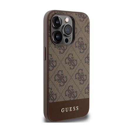 Guess 4G Bottom Stripe Metal Logo Collection - pouzdro pro iPhone 15 Pro Max (hnědé)
