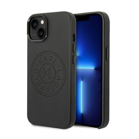 Karl Lagerfeld Lederhülle mit perforiertem Logo - iPhone 14 Tasche (schwarz)