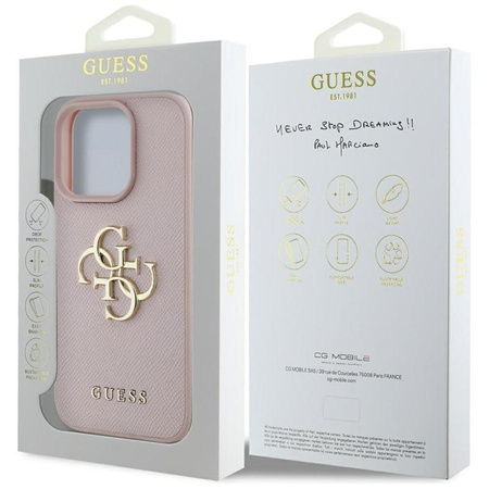Guess Grained Big 4G Logo Small Classic Logo - pouzdro pro iPhone 16 Pro Max (růžové)
