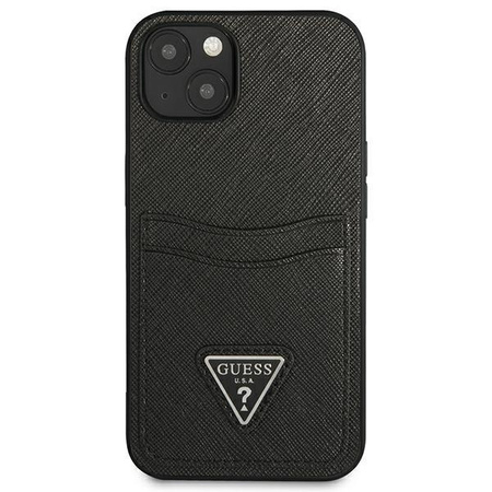 Guess Saffiano Double Card Triangle - pouzdro pro iPhone 13 mini (černé)