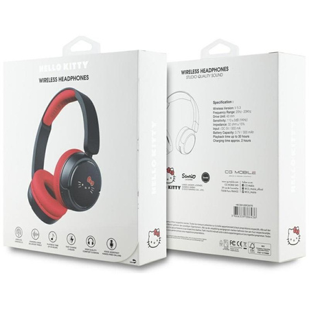 Hello Kitty Face Logo – Kabellose Over-Ear-Bluetooth-Kopfhörer V5.3 (rot)