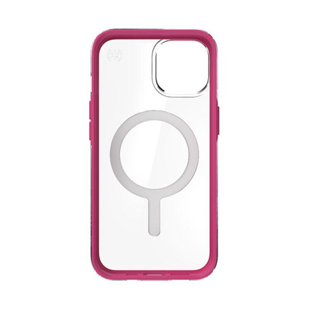 Speck Presidio Perfect-Clear with Impact Geometry + MagSafe - iPhone 14 / iPhone 13 Case with MICROBAN Coating (Clear / Digital Pink)