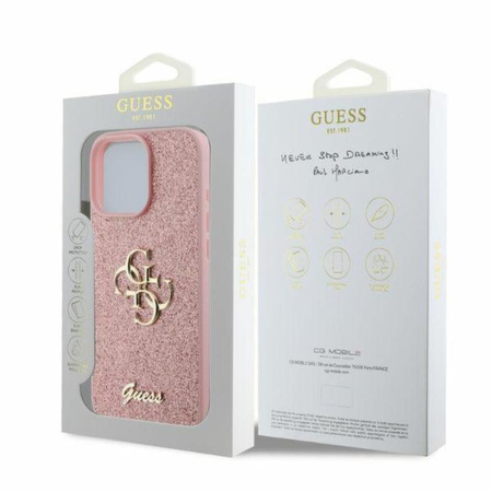 Pouzdro Guess Fixed Glitter Big 4G - iPhone 16 Pro Max (růžové)