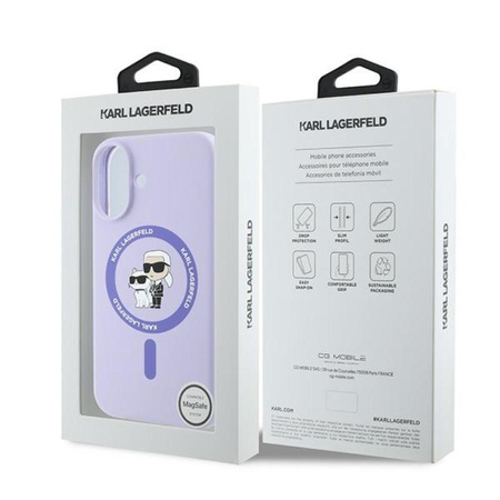Karl Lagerfeld Silikon Karl & Choupette Ring MagSafe – Hülle für iPhone 16 Plus (violett)
