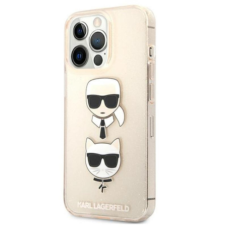 Karl Lagerfeld Glitter Karl & Choupette Head - iPhone 13 Pro Tasche (Gold)