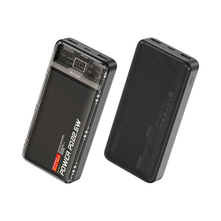 WEKOME WP-351 Vanguard sorozat - Power bank 20000 mAh PD 20W + QC 22.5W (fekete / átlátszó)