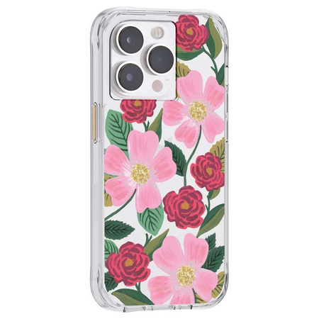 Rifle Paper Clear – pouzdro zdobené zlatem pro iPhone 14 Pro Max (Rose Garden)