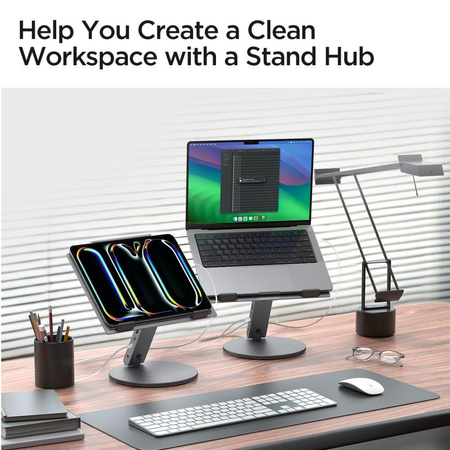 Spigen LD204H Laptop Stand Hub - Laptop Stand with 6-in-1 Hub (Space Grey)