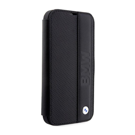 BMW Booktype Leather Textured & Stripe - iPhone 14 Pro Max Case (black)