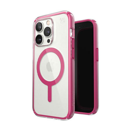 Speck Presidio Perfect-Clear with Impact Geometry + MagSafe - iPhone 14 Pro Case with MICROBAN Coating (Clear / Digital Pink)