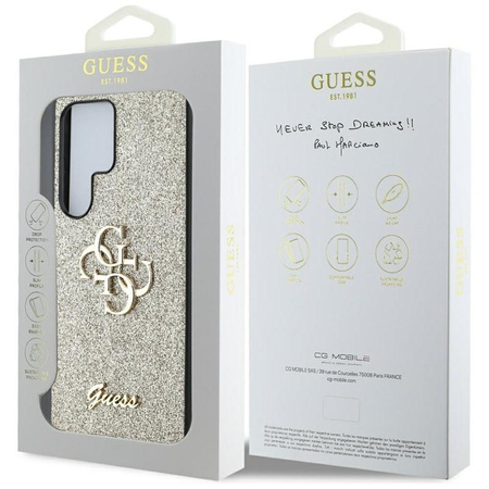 Guess Fixed Glitter Big 4G Metall Logo - Hülle für Samsung Galaxy S25 Ultra (Gold)