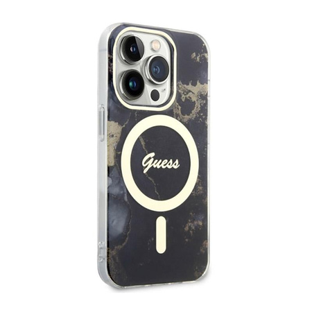 Guess Golden Marble MagSafe - Schutzhülle für iPhone 14 Pro Max (Schwarz)