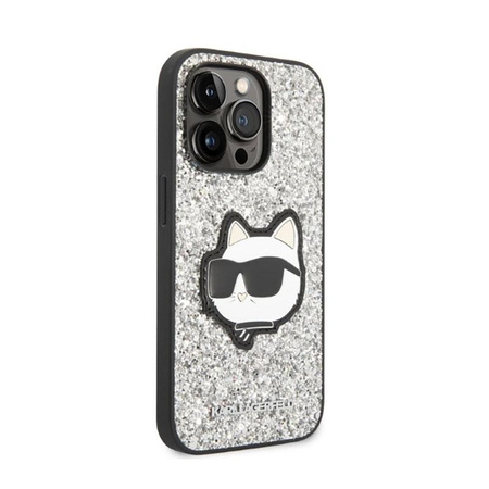 Karl Lagerfeld NFT Glitter Choupette Patch - Hülle für iPhone 14 Pro Max (Silber)