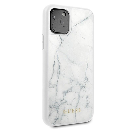 Tvrdé pouzdro z mramorového tvrzeného skla Guess - iPhone 11 Pro Case (bílé)