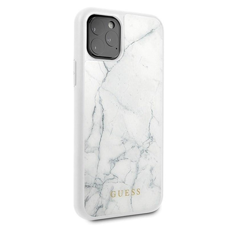 Coque rigide en verre trempé Guess Marble - Coque iPhone 11 Pro (blanc)