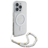Guess IML Glitter With Pearl Strap MagSafe - pouzdro pro iPhone 16 Pro Max (průhledné)