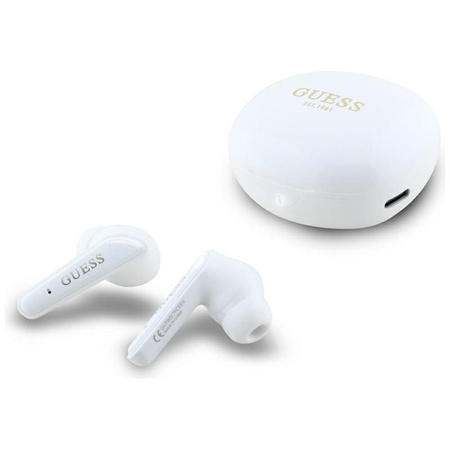 Guess Flat Classic Logo Electroplated - Casque TWS + étui de chargement (blanc)