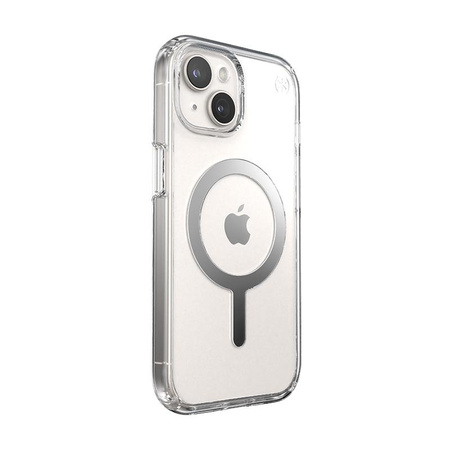 Speck Presidio Perfect-Clear MagSafe - iPhone 15 Tasche (Klar / Chrom Finish / Serene Silber)